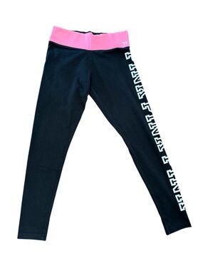 Victoria's Secret PINK Leggings Women Small Pink/Black Logo Spellout Y2K
